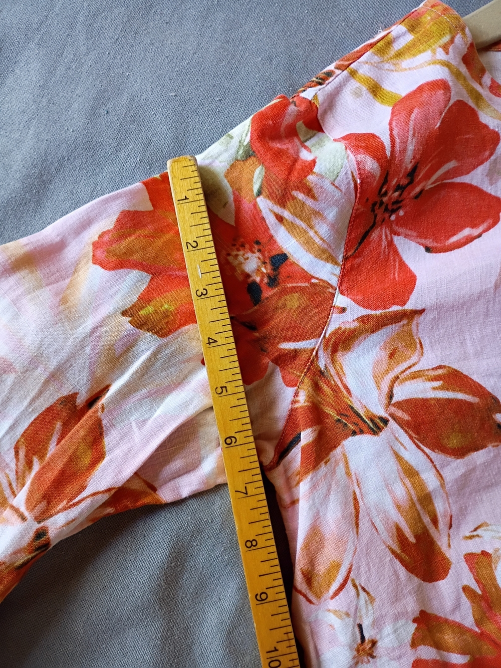 John Mark Women’s Floral Bell-Sleeve Blouse Size M Linen Blend - Picture 9 of 11